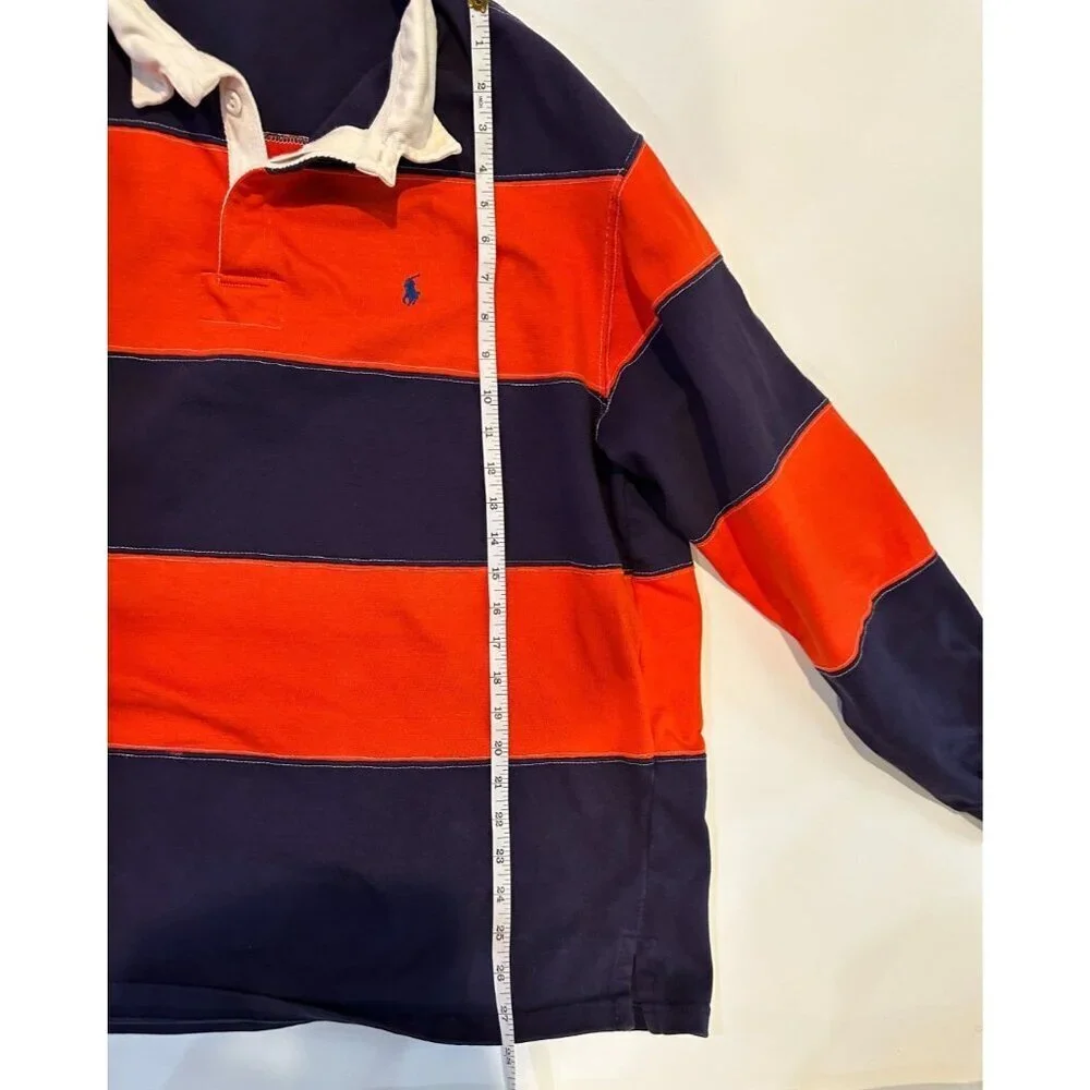 Vintage 1994 Polo Ralph Lauren Rugby Shirt Mens XL Orange Navy Stripe